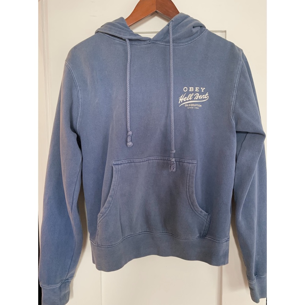 OBEY Hoodie Women’s S Hell Bent Hooded Sweatshirt Blue